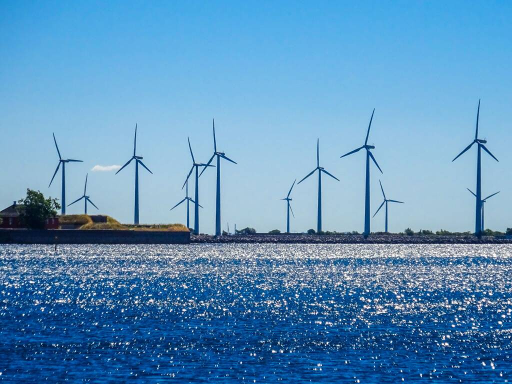 Wind turbines illustrating renewable electricity as a potential source for shore power for ships